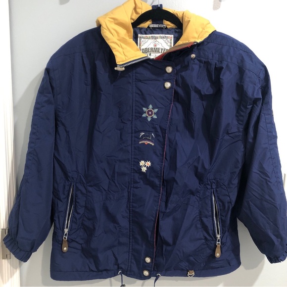 Vintage Obermeyer Women’s Size 10 Navy Blue Flower Zip/snaps Ski Jacket - Picture 1 of 15